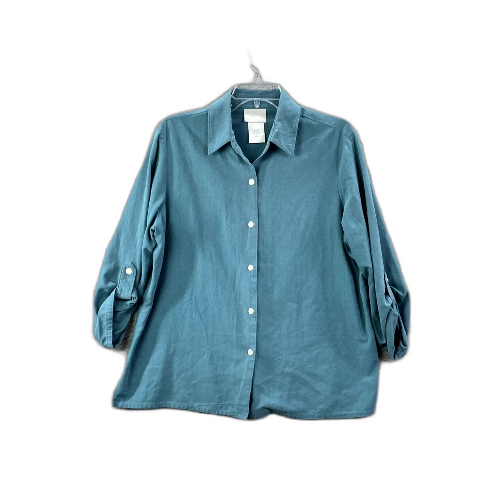 Blair Silk Blouse Top Womens Medium Roll Tab Sleeve Button Up Academia Office